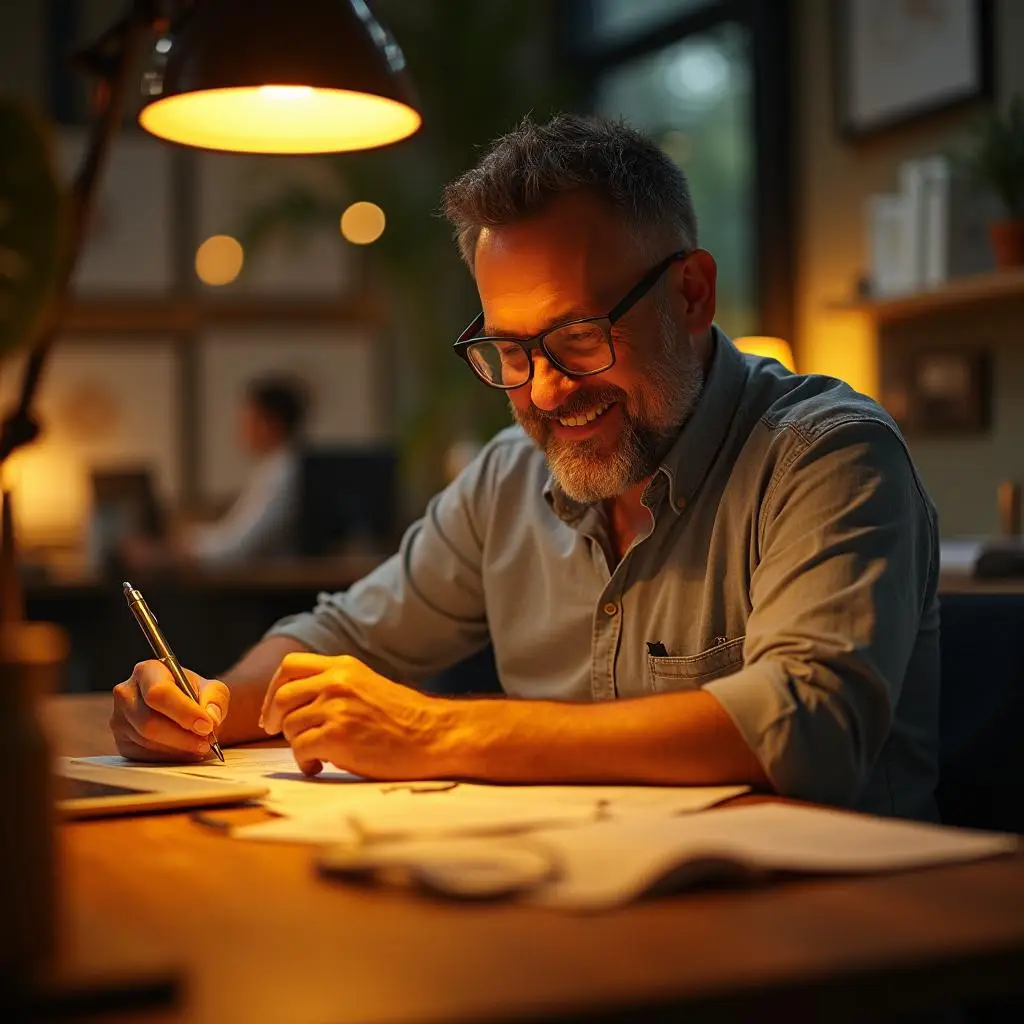 man working on due diligence for his business for sale