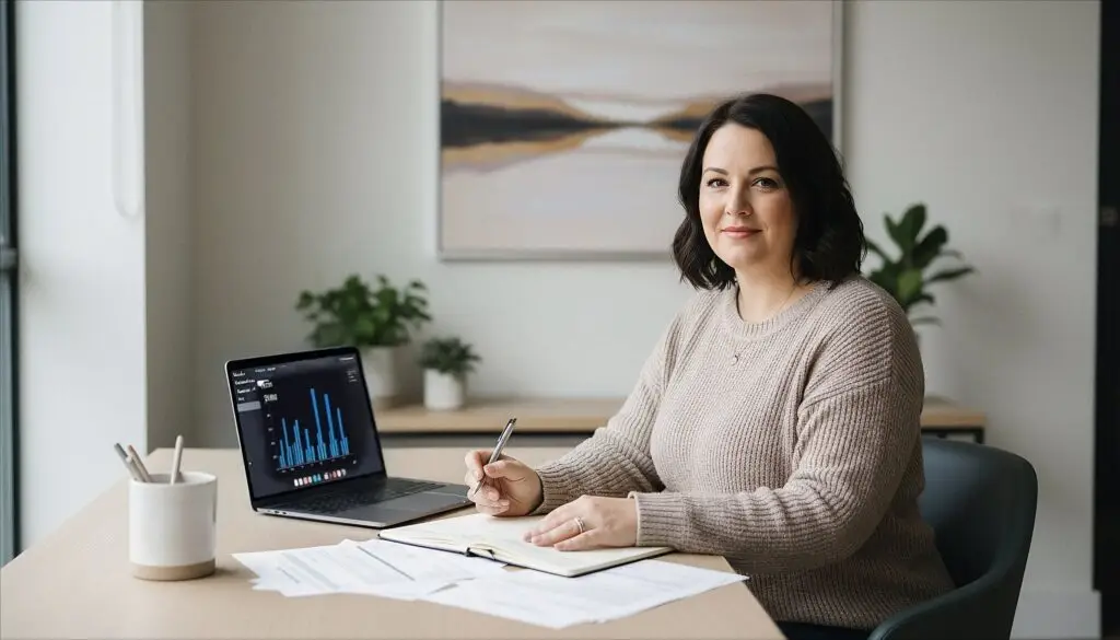 Business owner at desk reviewing data