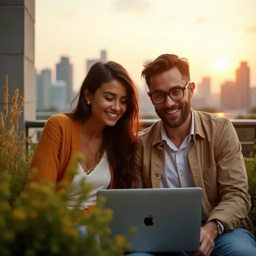 a man and woman signing up online for exclusive access to buy a small business for sale