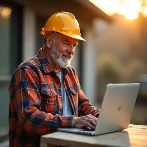 construction worker man on laptop outside