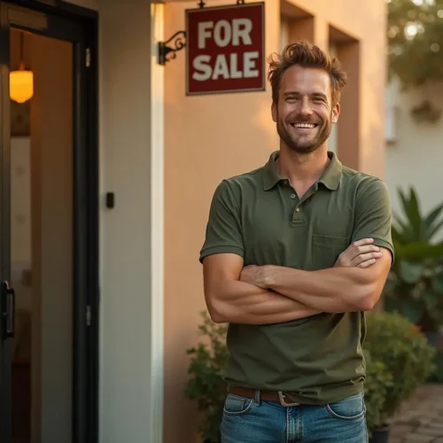 man who is happy to be buying a small business for lower price