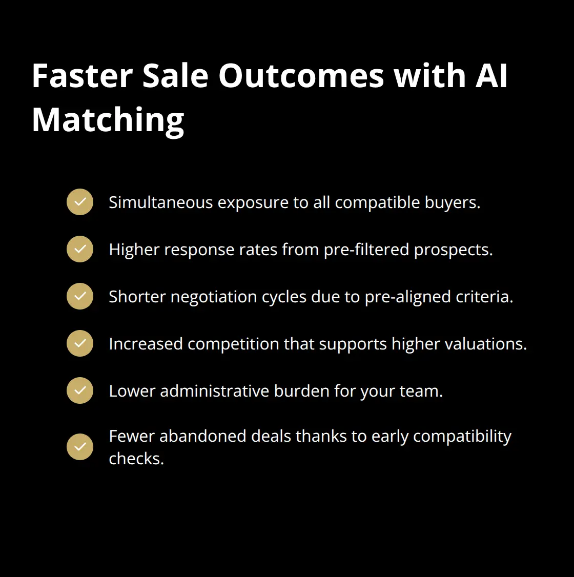 Checklist of accelerated outcomes when AI surfaces your business to compatible buyers. - ai buyer matching