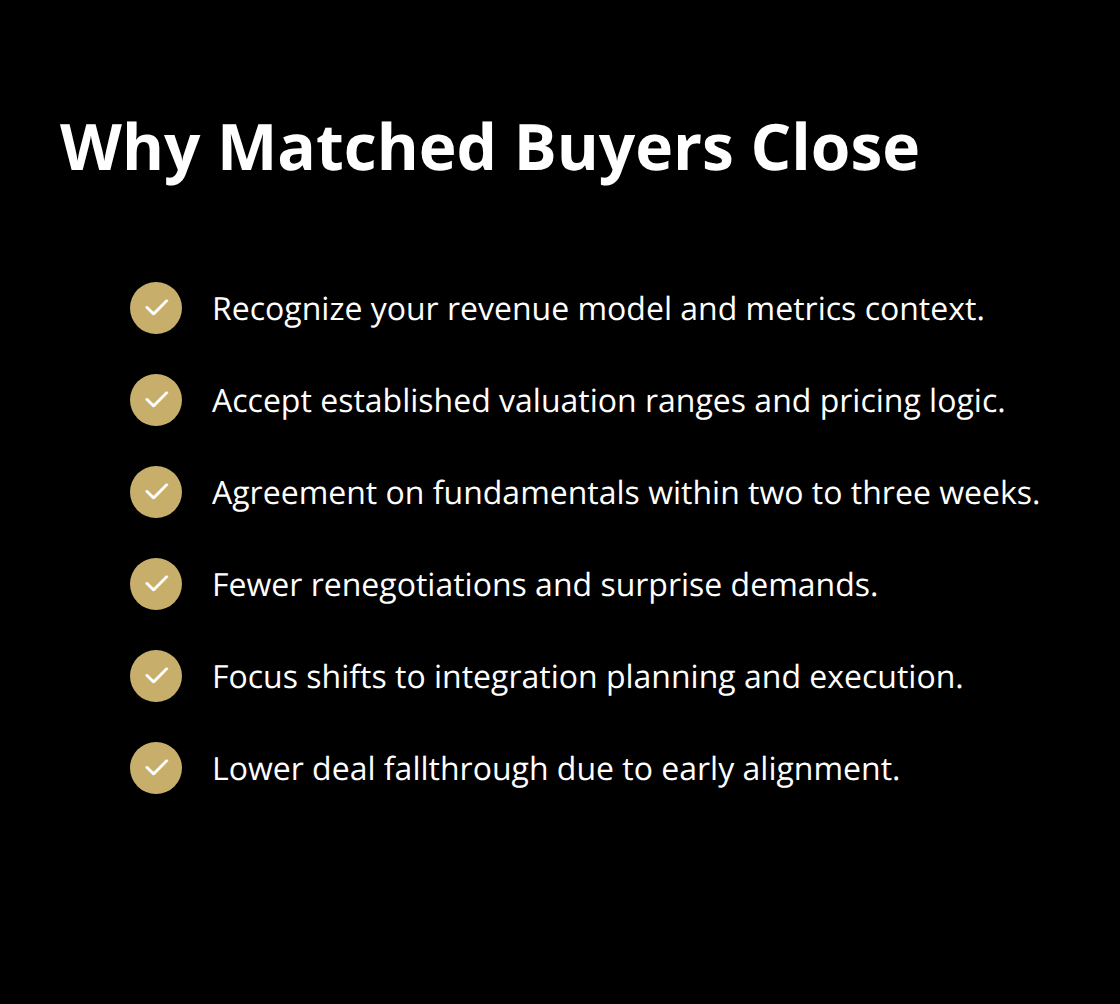 Checkmark list of alignment benefits that improve deal completion odds - ai buyer matching platform