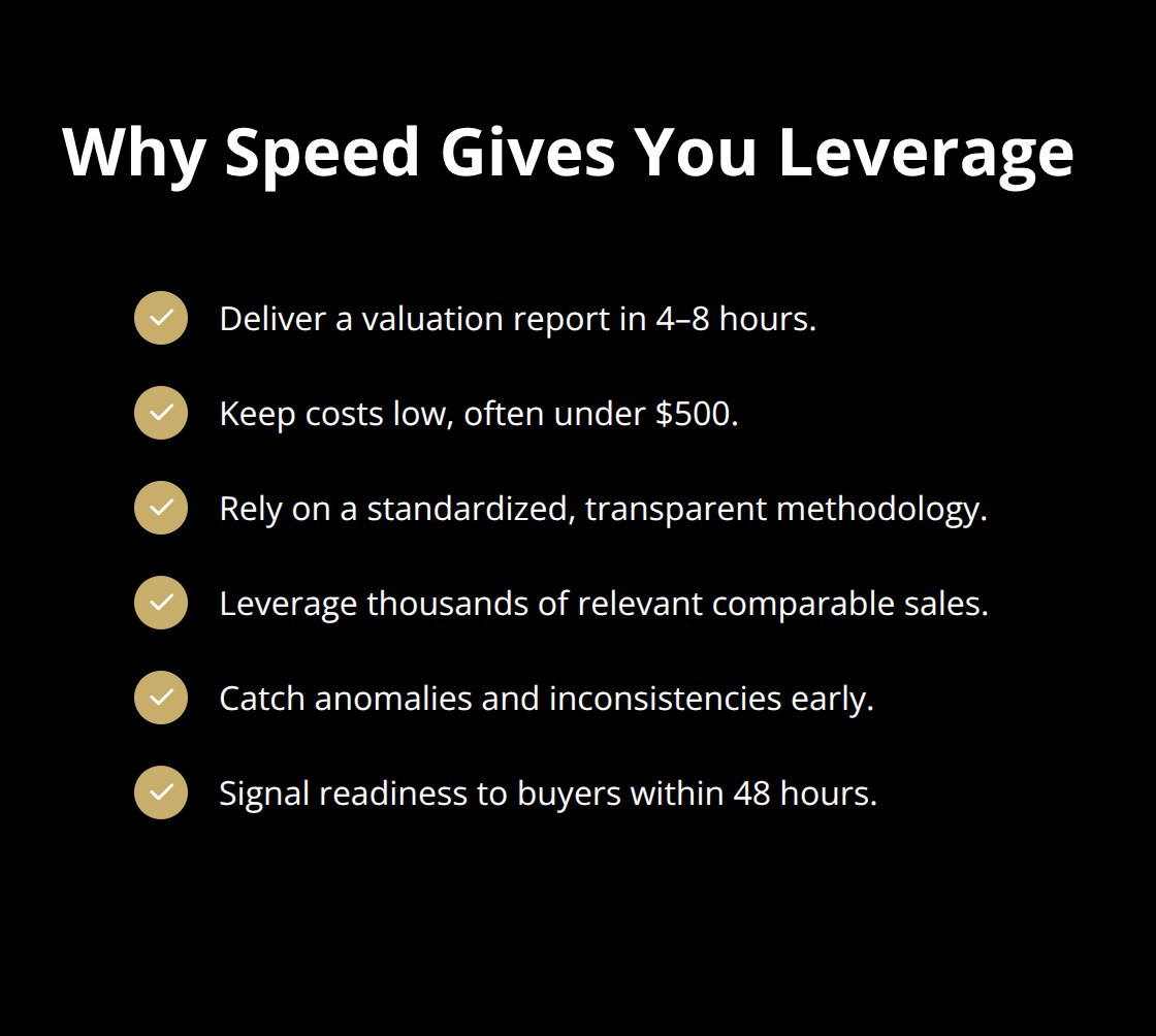 Checklist of benefits U.S. small business sellers gain from fast, AI-driven valuations.