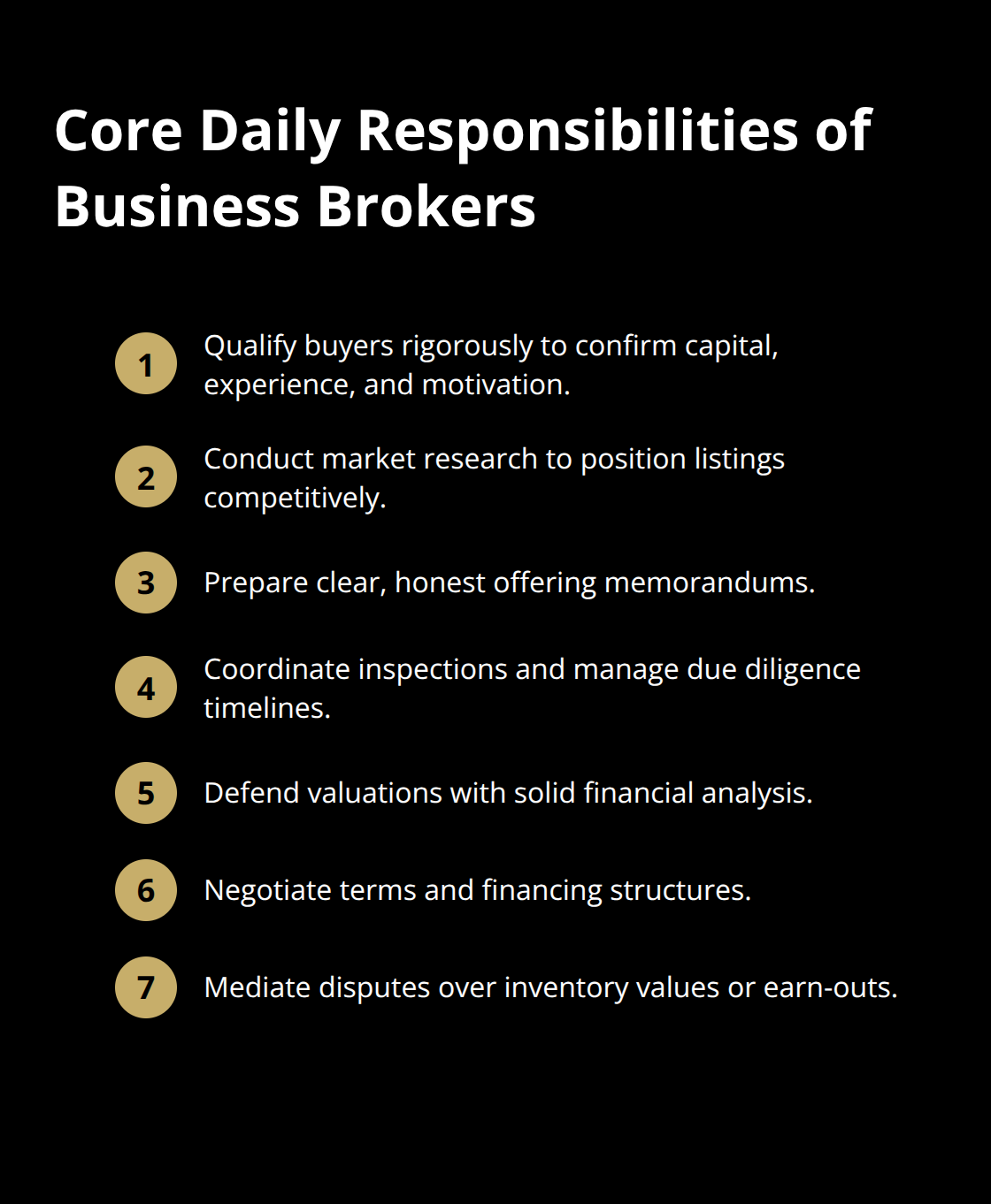 A concise list of daily tasks business brokers handle from research to negotiations - become a business broker