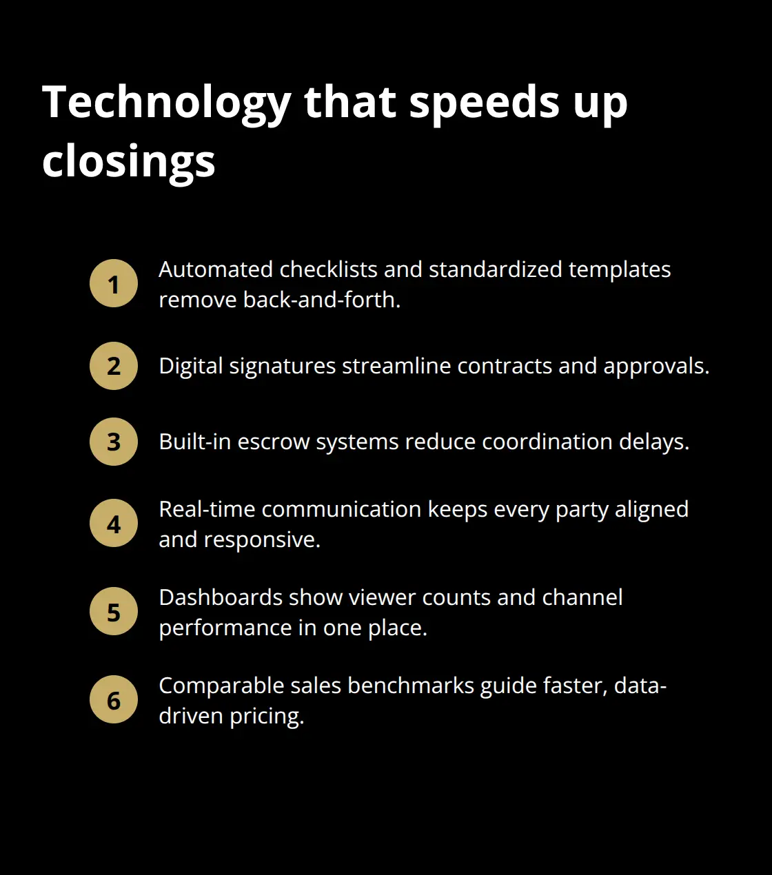 Compact list of technology features that accelerate business sale timelines for U.S. sellers.