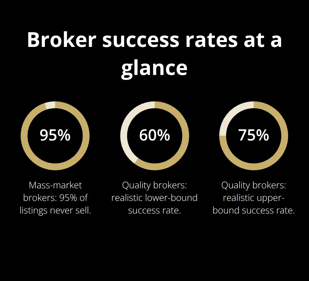 Percentage chart comparing mass-market and realistic broker success rates - Budget broker options