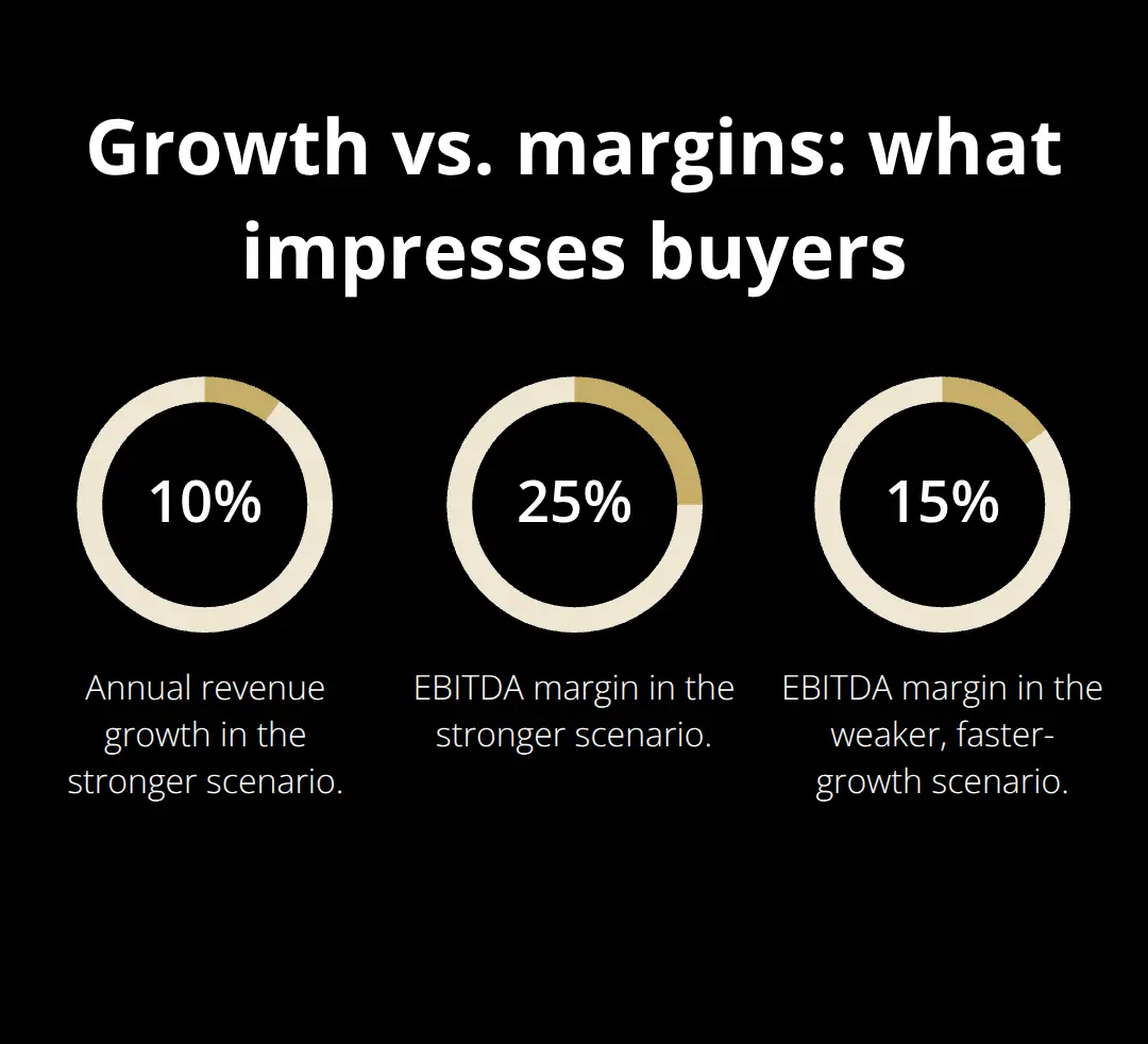 Percentages comparing revenue growth and EBITDA margin scenarios