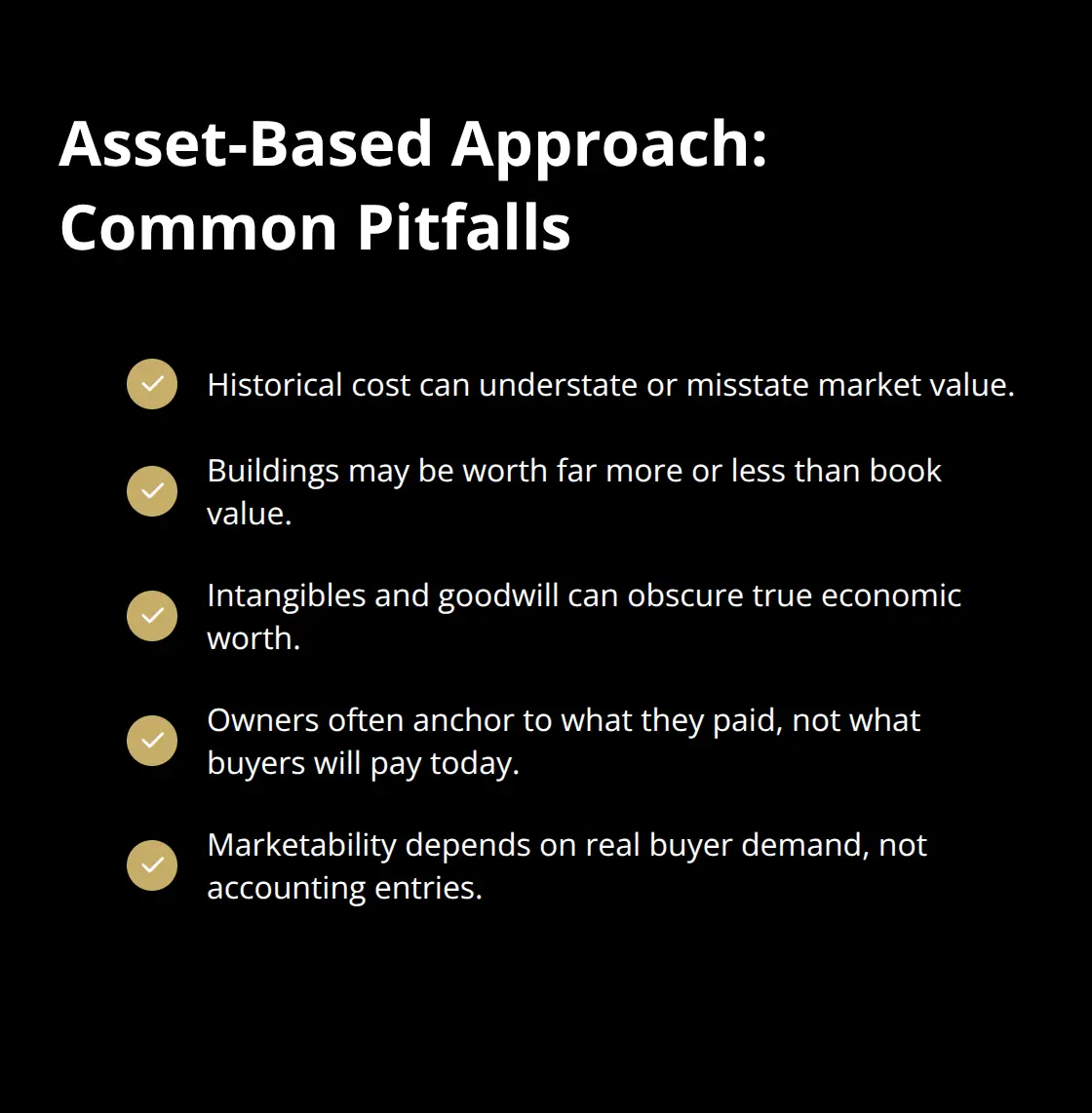 Checklist of issues that distort asset-based valuations