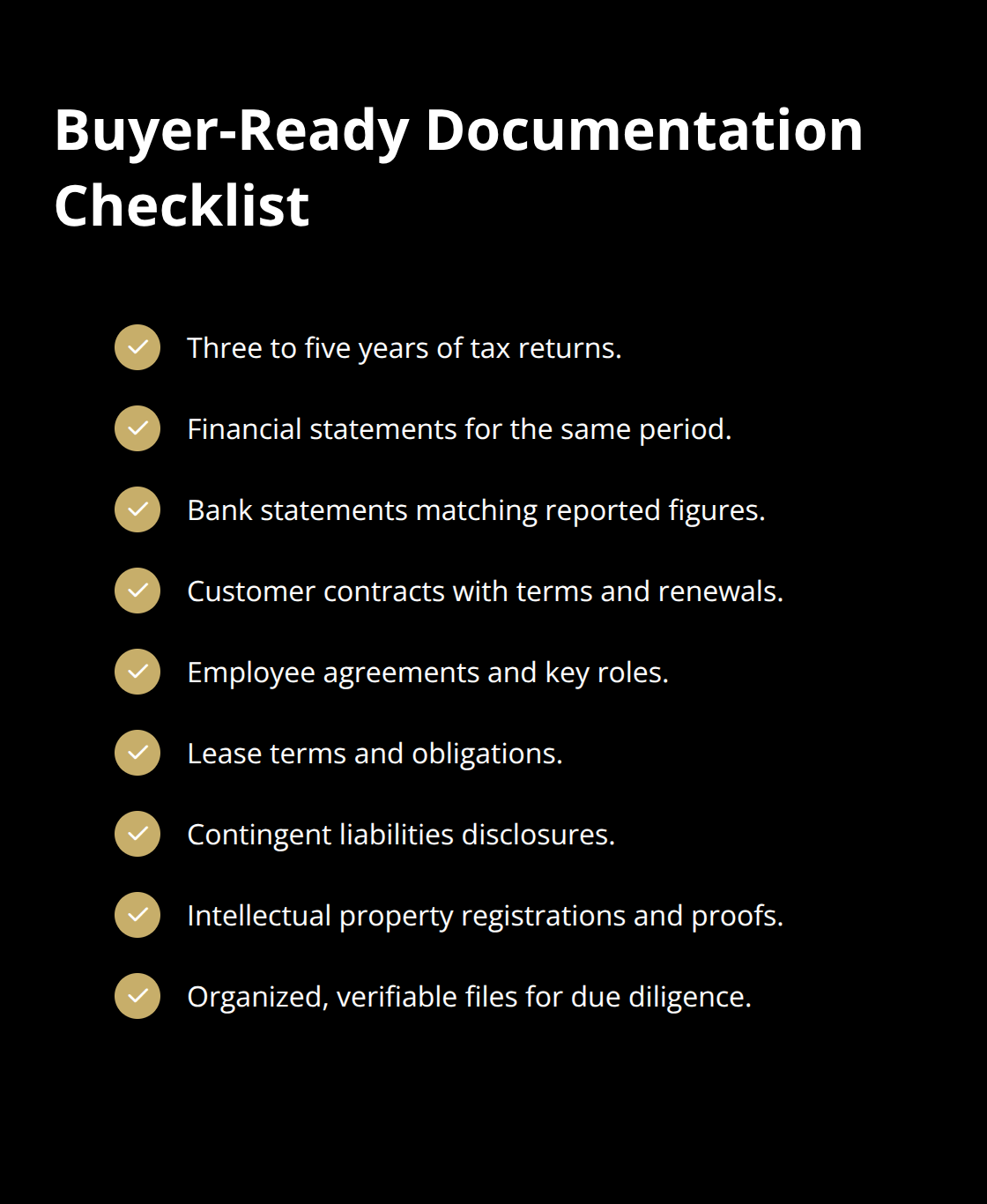 Checklist of documents appraisers and buyers expect before due diligence - business valuation checklist