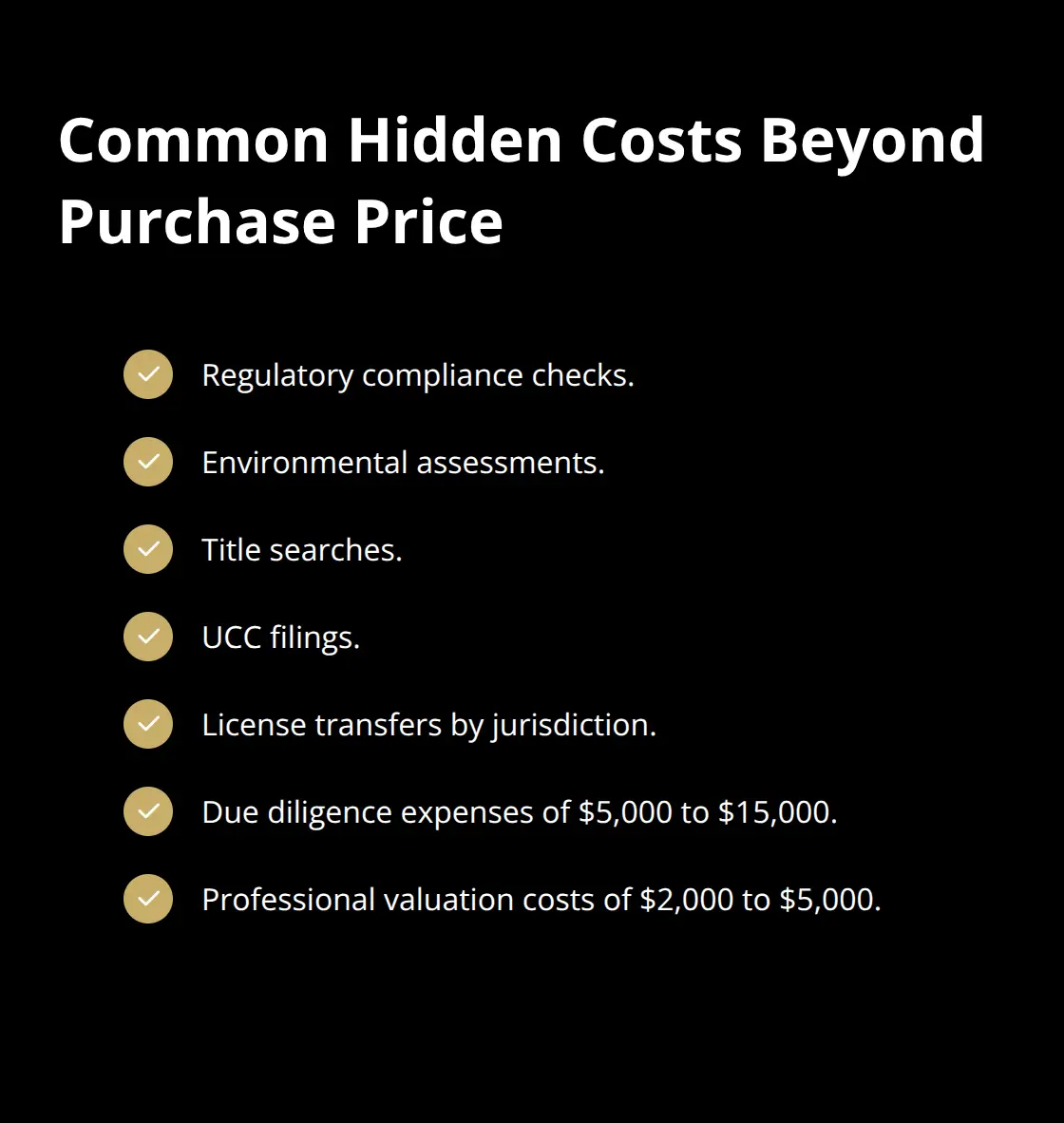 Checklist of typical hidden costs when buying a business in the U.S.