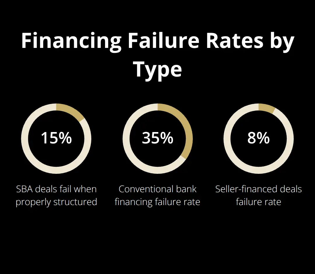Deal failure rates comparing SBA, conventional bank, and seller financing