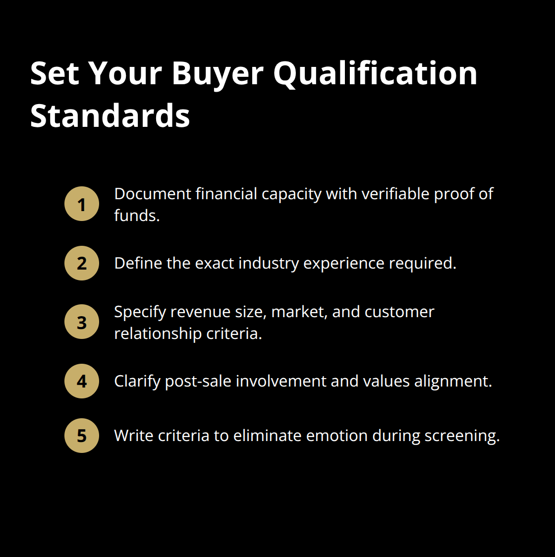 Compact list of steps to define and document buyer qualification criteria before listing. - buyer qualification process
