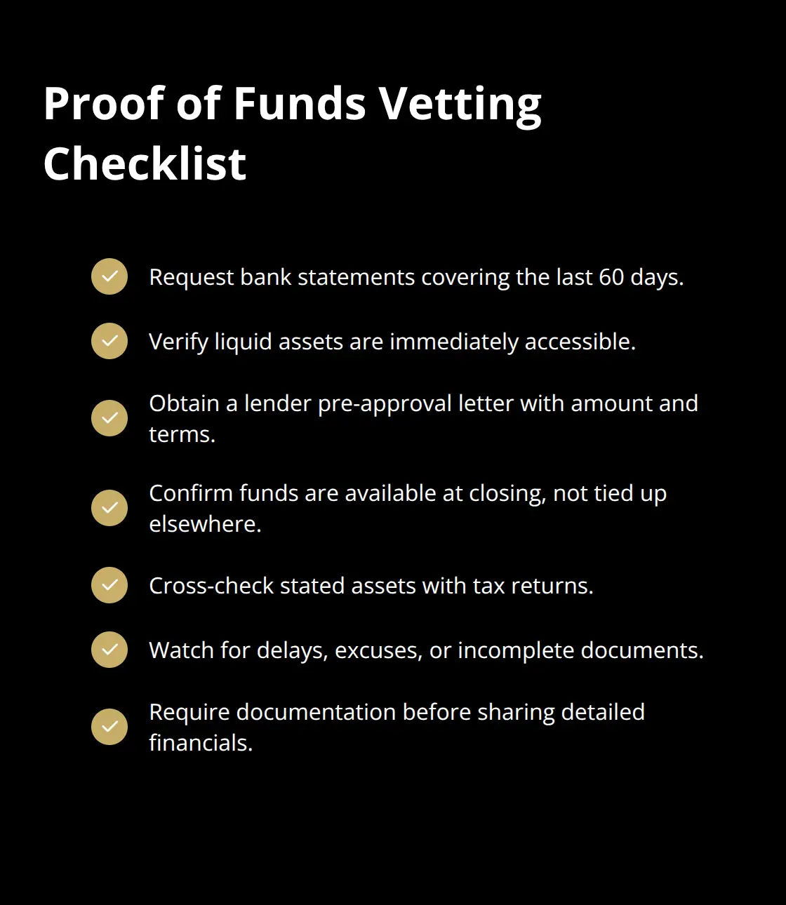 Checklist of proof-of-funds steps for U.S. business sales - buyer vetting tools