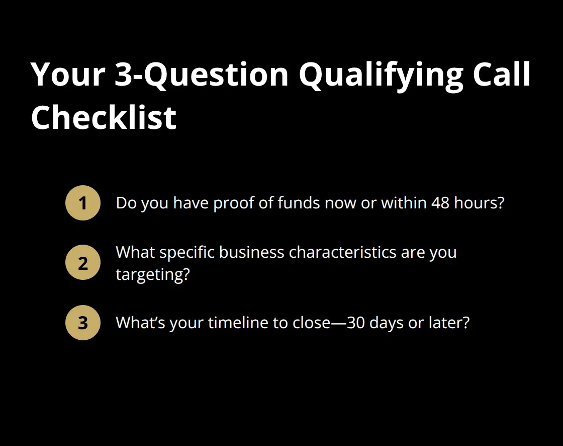 Compact list summarizing the three make-or-break qualifying questions for buyers. - buyer vetting tools
