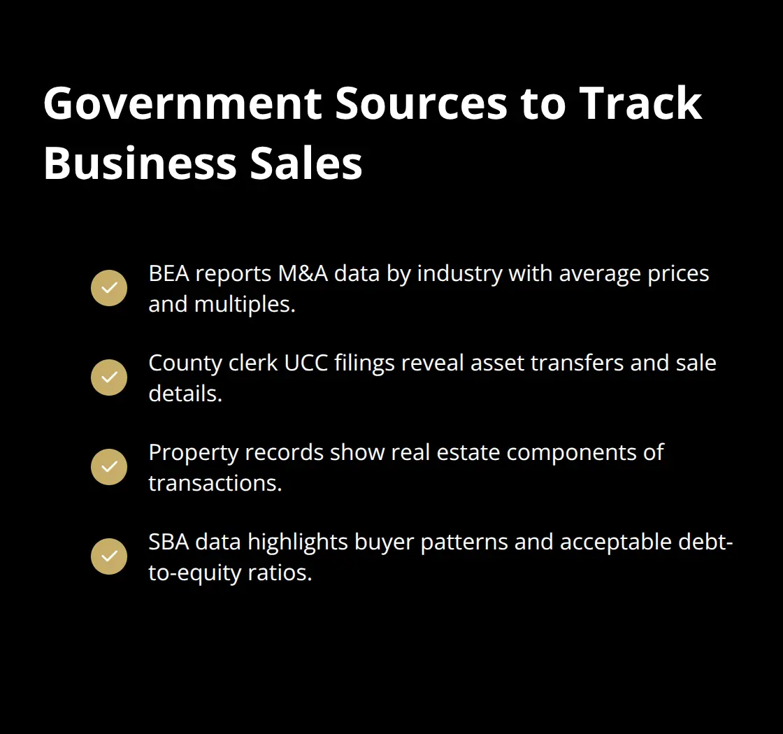Checklist of U.S. government records that reveal business sale details for valuation benchmarking. - competitive analysis