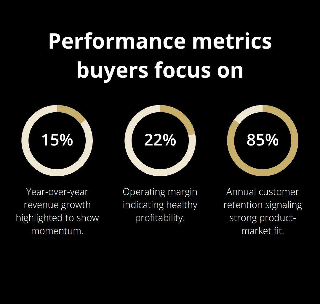 Key percentages showing growth, margins, and retention for a U.S. business sale