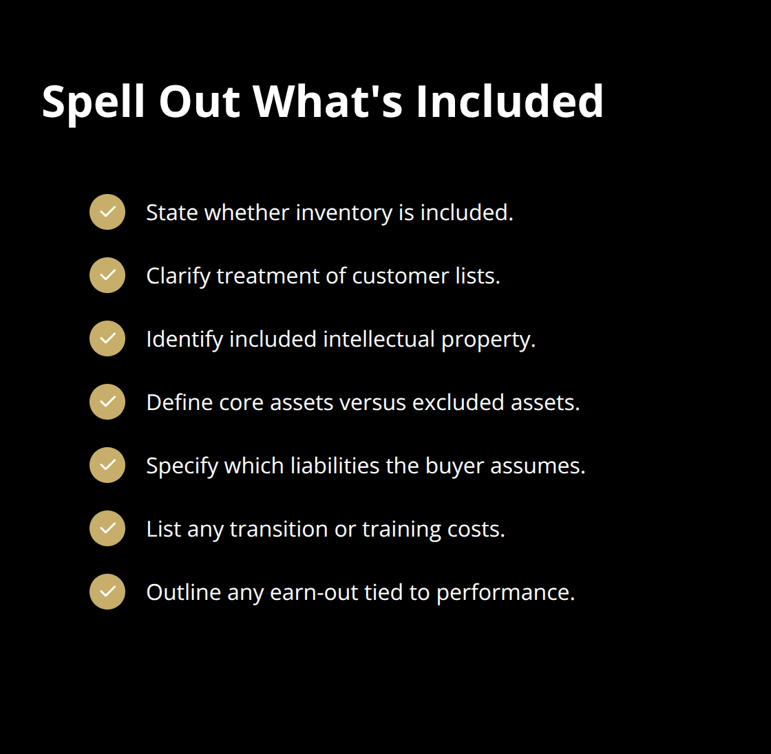 Checklist of inclusions, liabilities, and extra costs to clarify in a private sale - confidential sale platform
