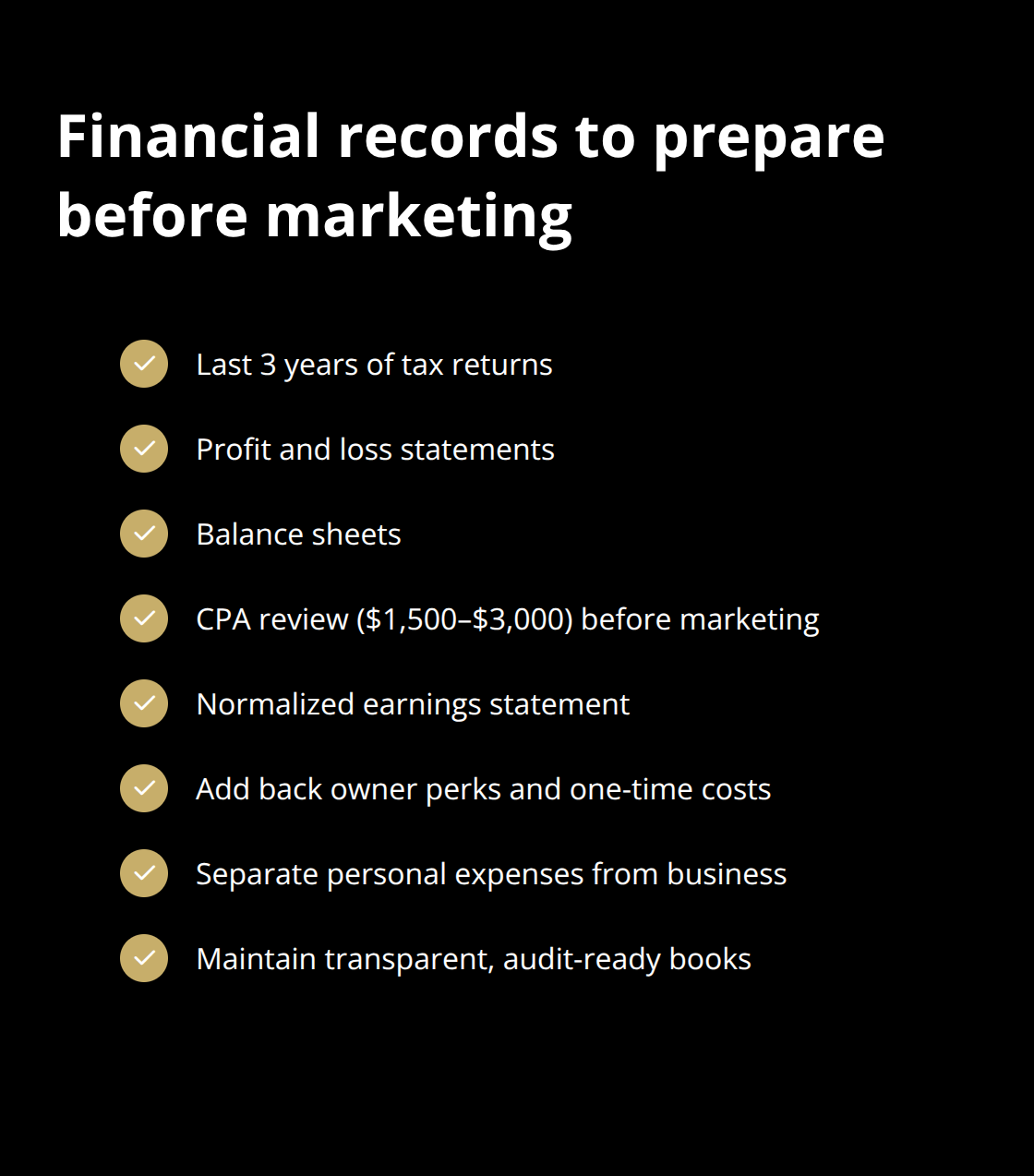 Checklist of documents and cleanup steps to make U.S. small-business financials audit-ready before sale - DIY business sale guide