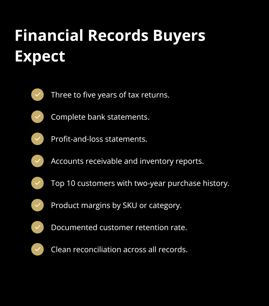 Checklist of documents and metrics to prepare before selling a small business - DIY confidence