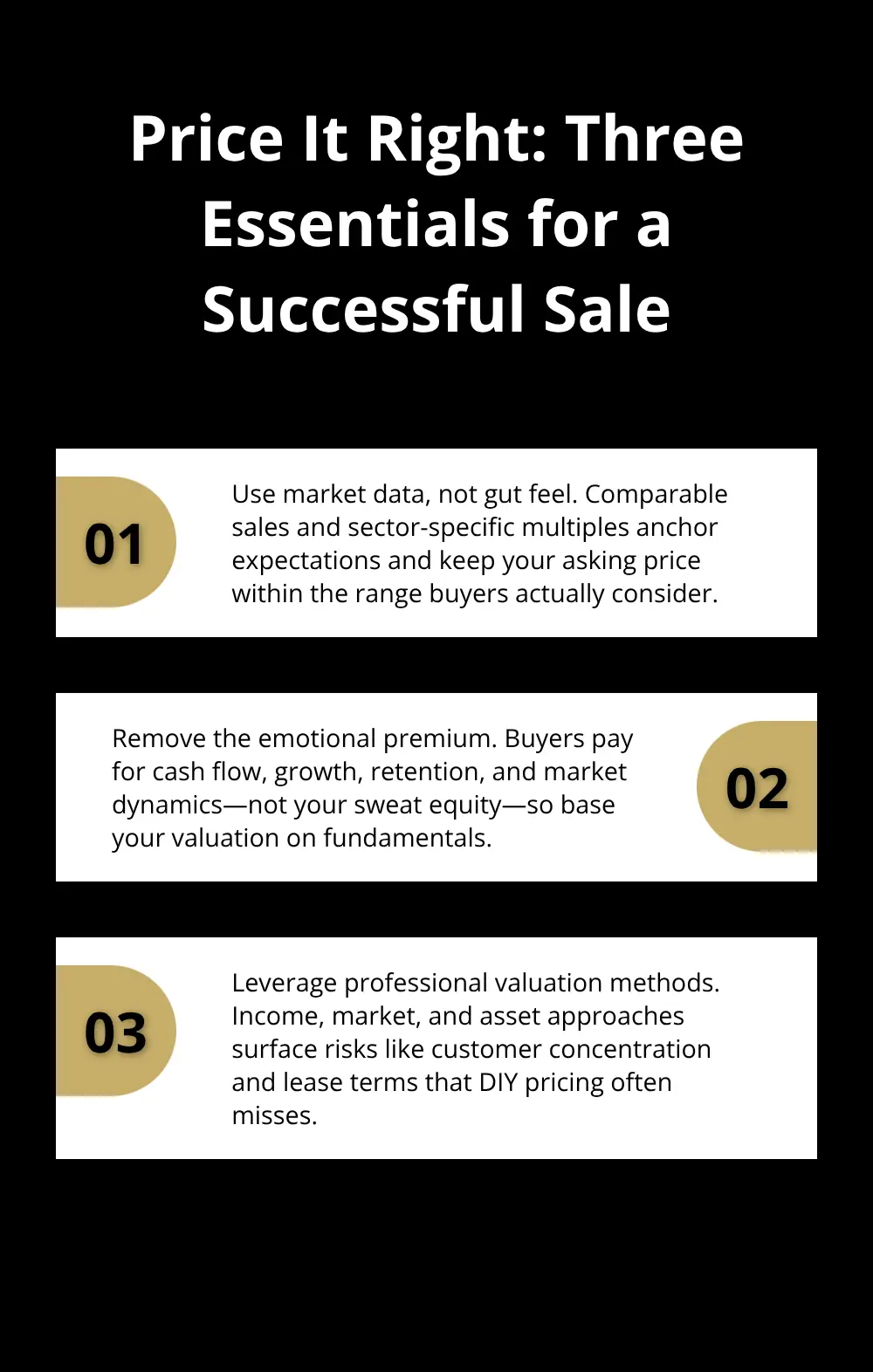 Three key pricing and valuation practices to avoid overpricing and attract qualified buyers. - DIY mistakes