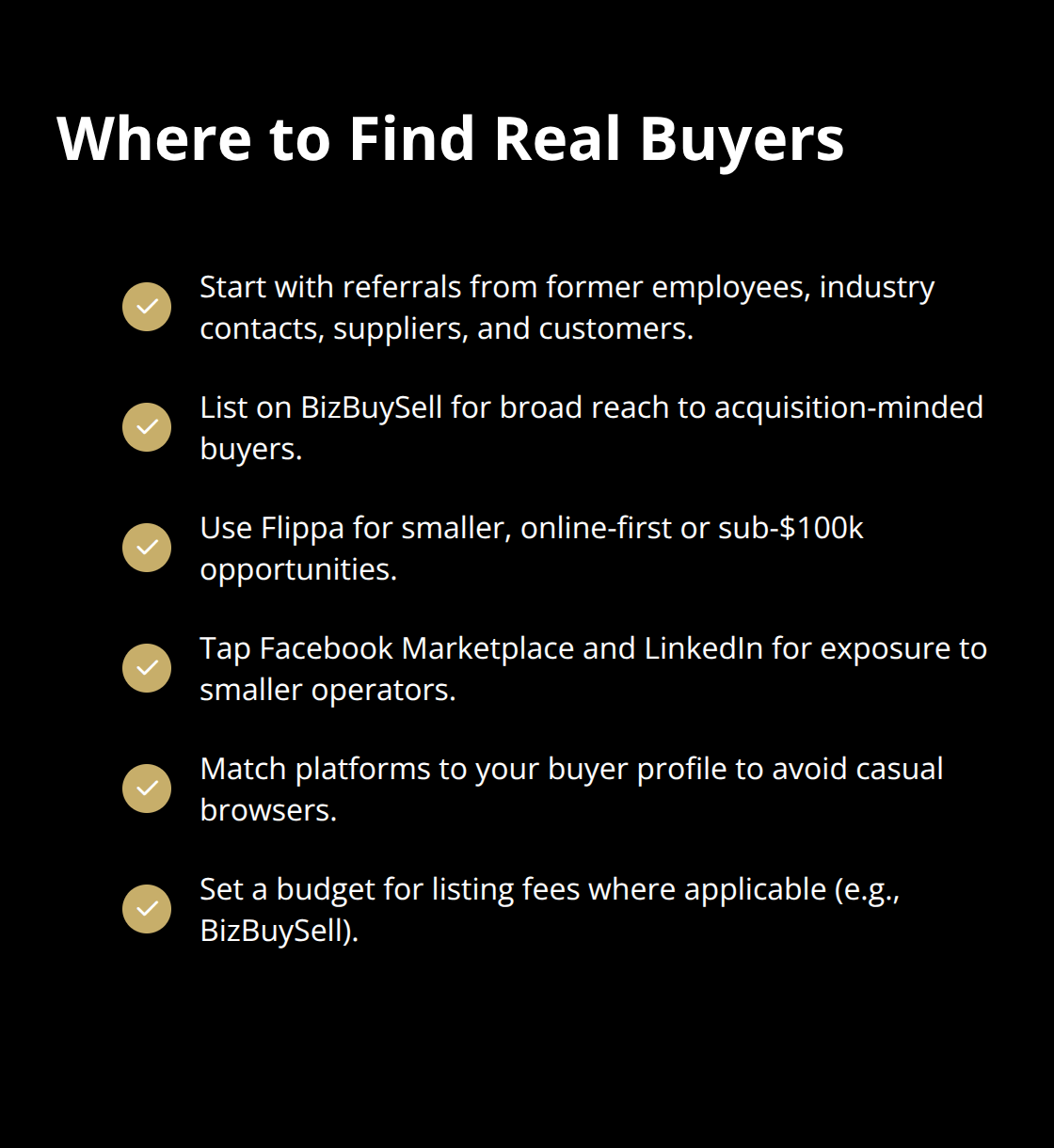 Checklist of channels and platforms to reach qualified business buyers in the U.S. - DIY sale guide