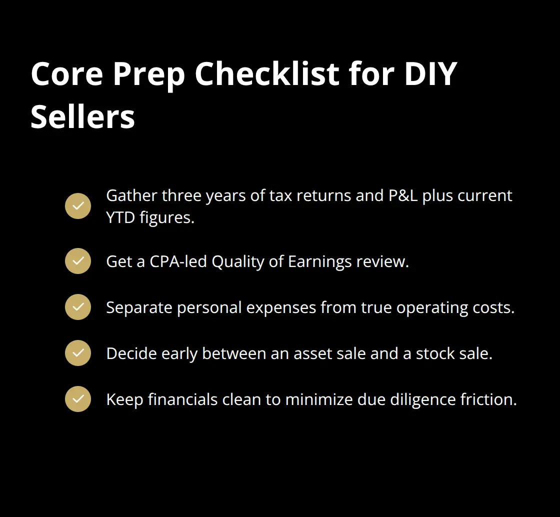 Checklist of essential preparation steps for selling a business without a broker. - DIY sell a business