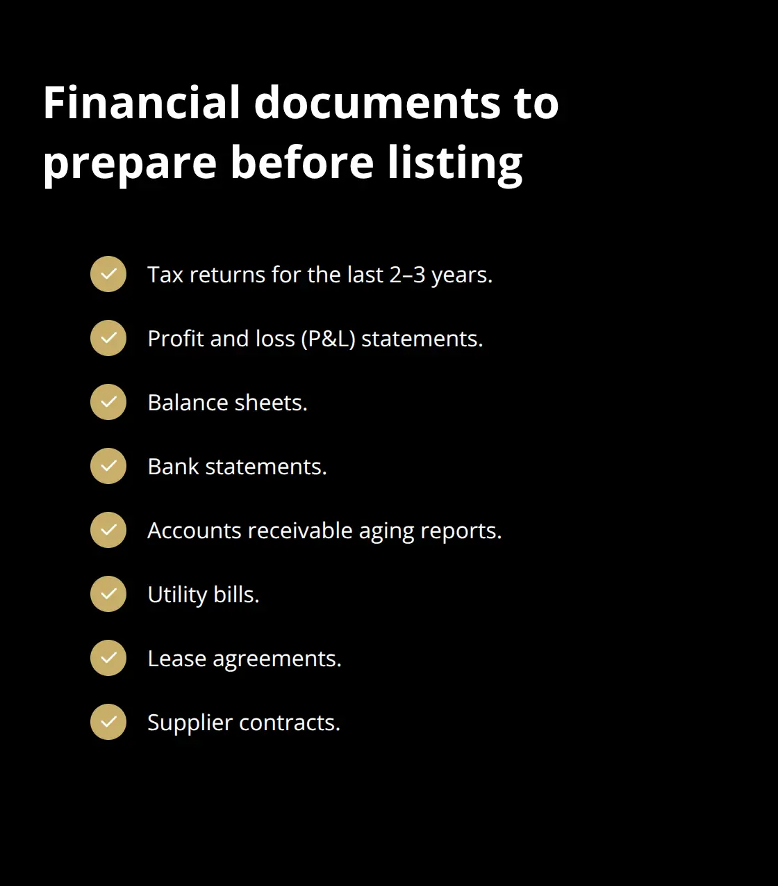 Checklist of essential financial and operational documents DIY sellers should compile