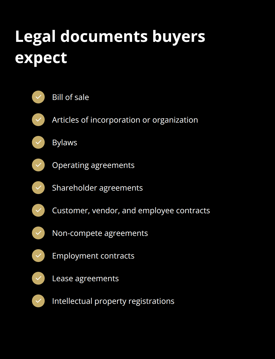 Checklist of essential legal agreements for selling a business in the United States