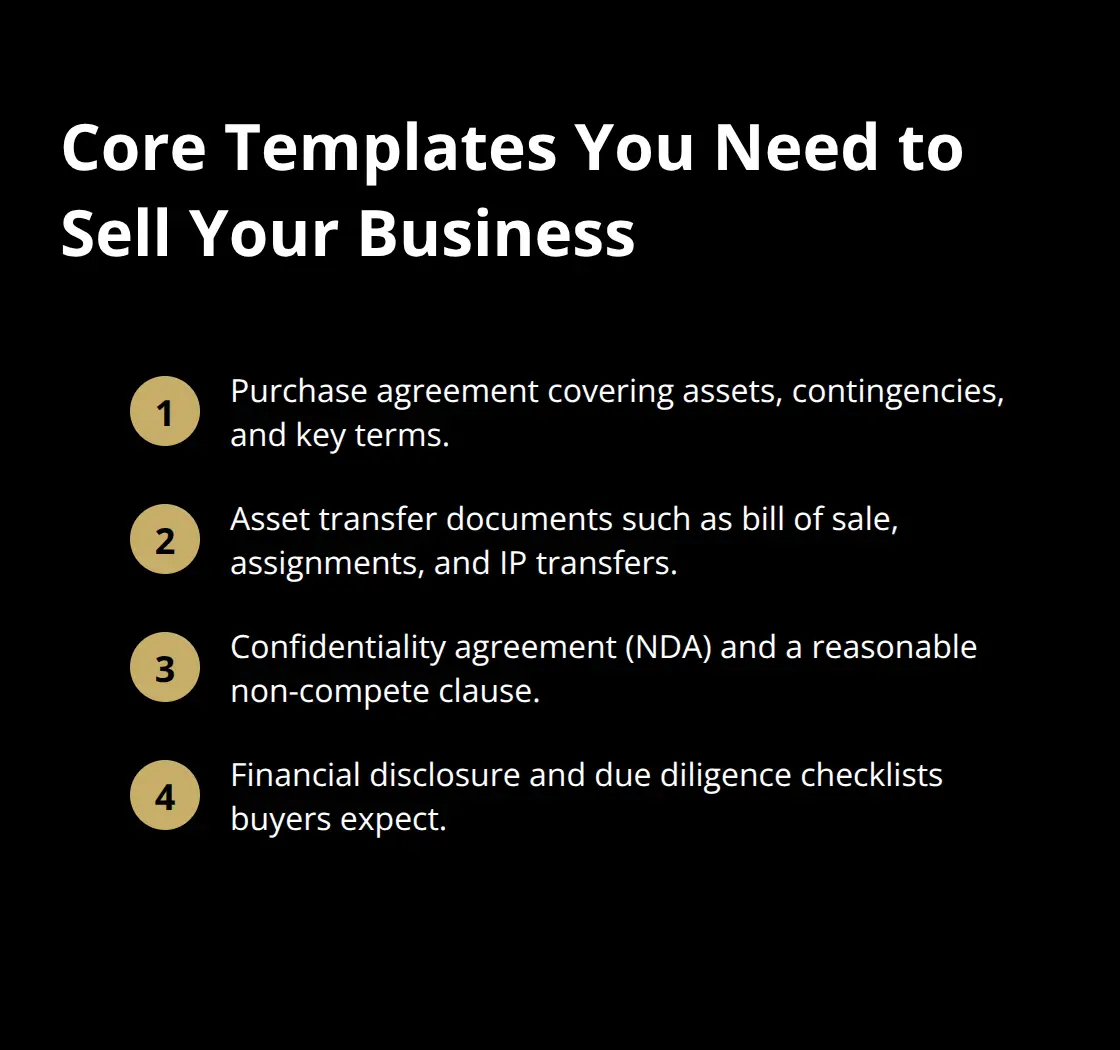 Compact list of the essential templates required for a DIY business sale. - document templates included
