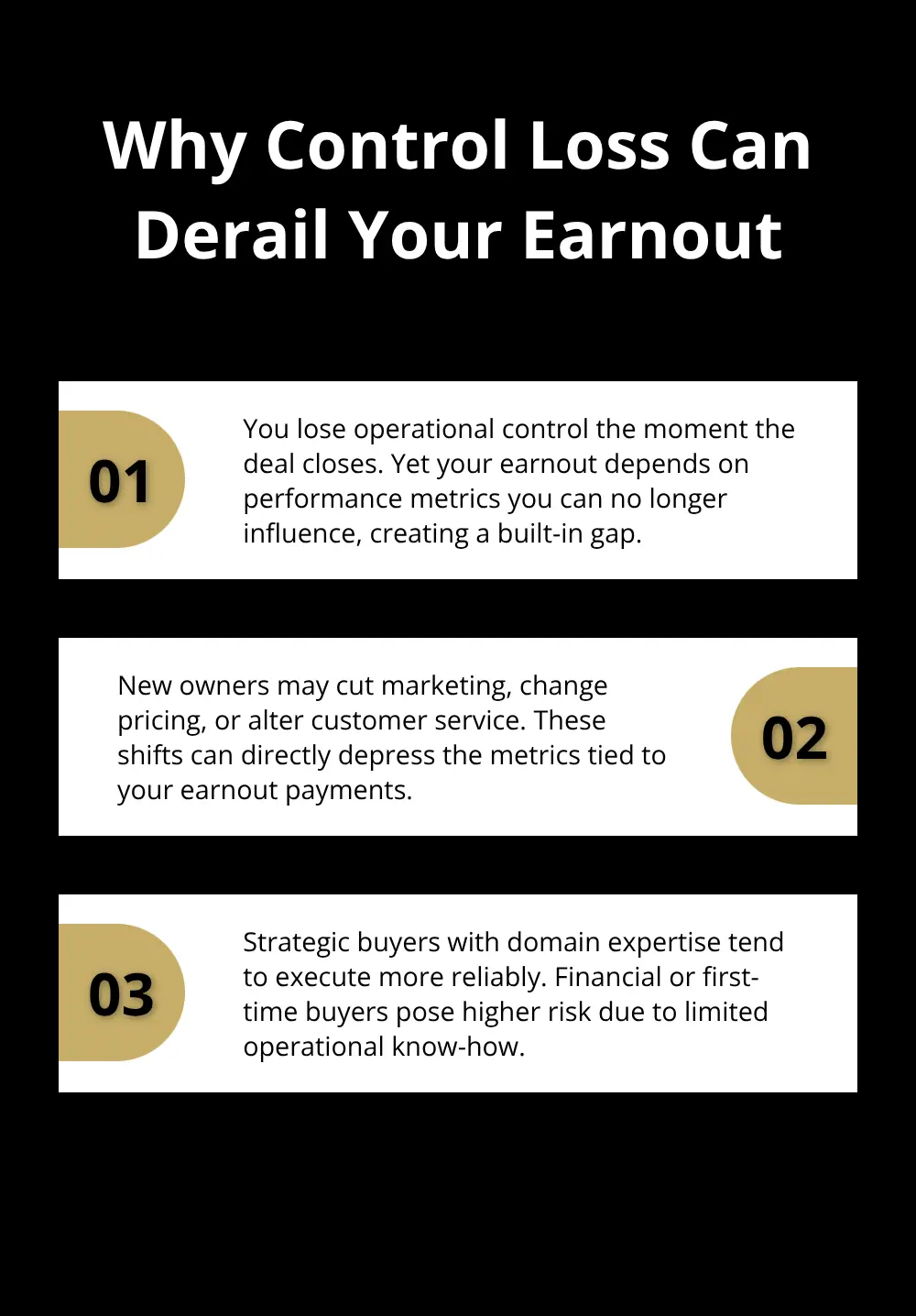 Three key ways post-close control loss impacts earnout outcomes.