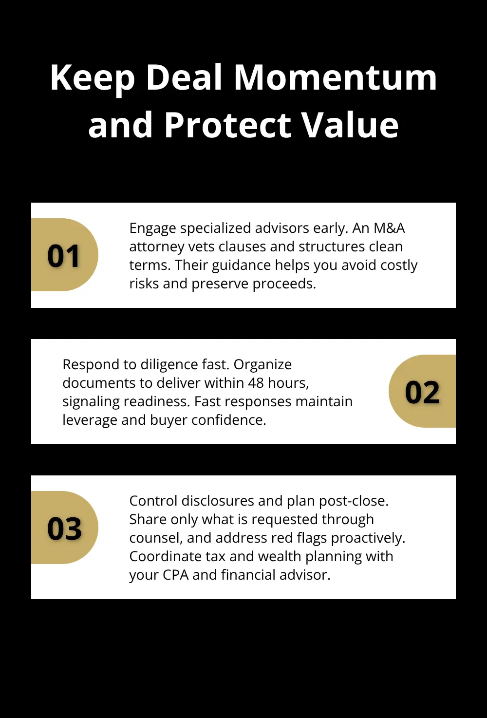 Three actions to close strong and protect value in a U.S. business sale - exit phases