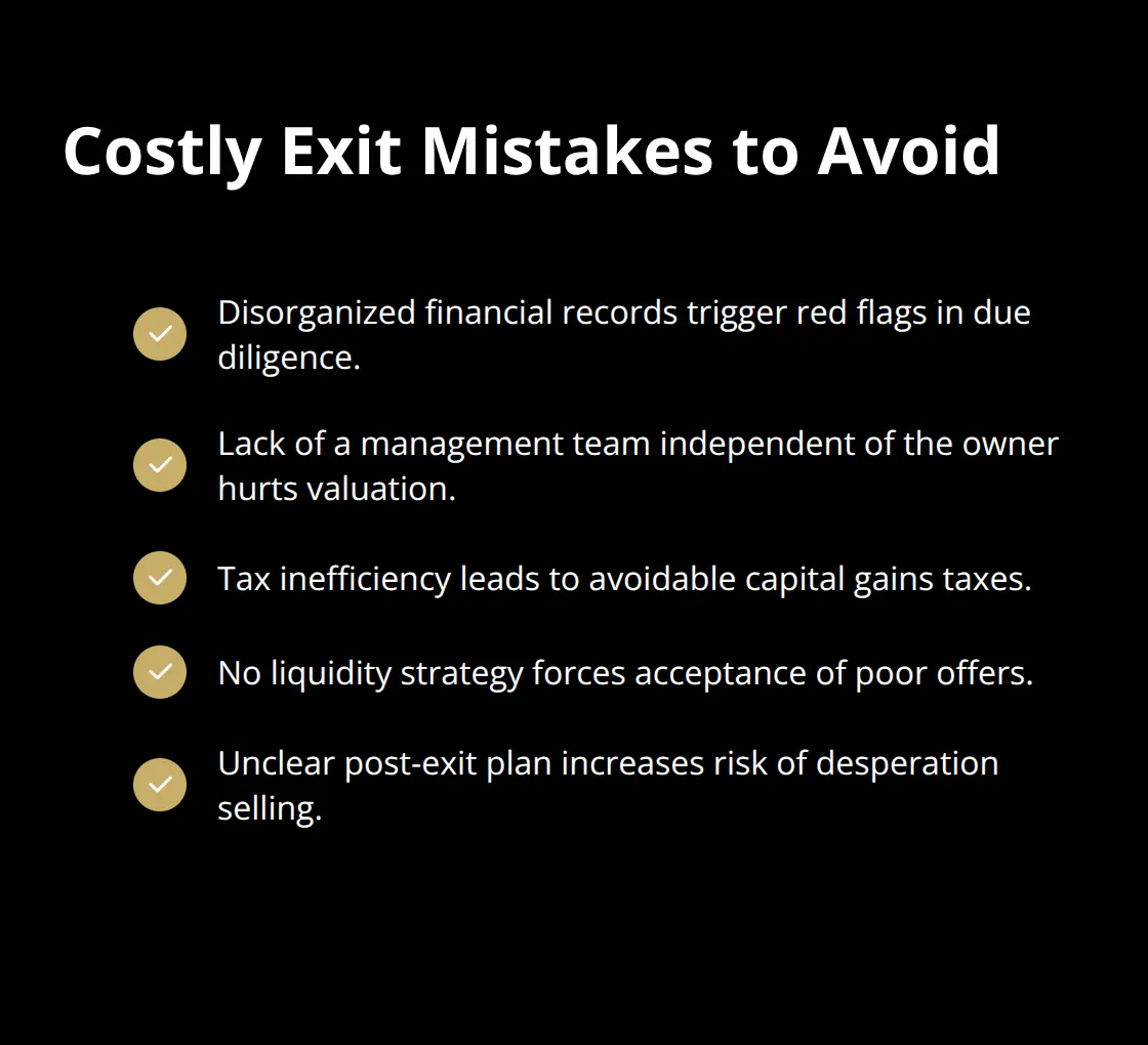 Checklist of common exit planning mistakes that reduce business value.