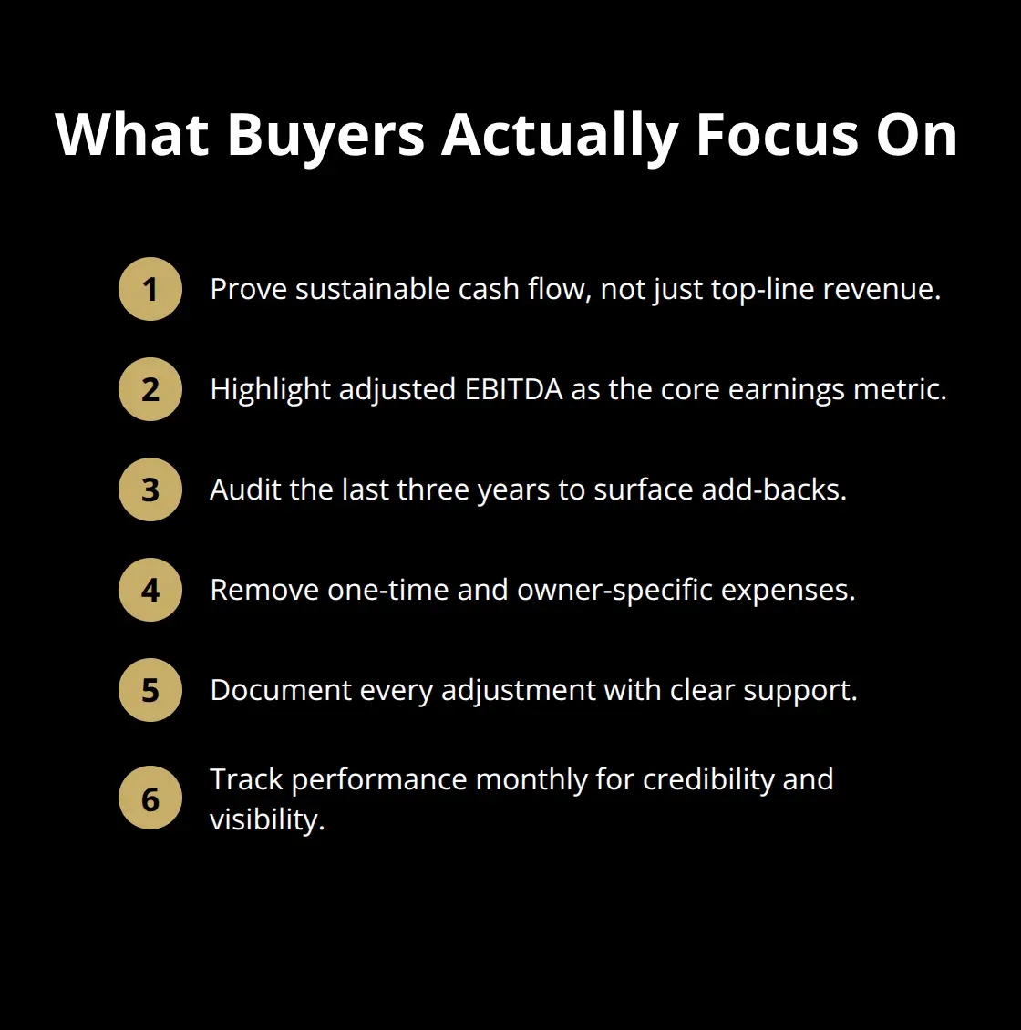 Compact list of factors buyers evaluate beyond revenue when valuing a U.S. business.