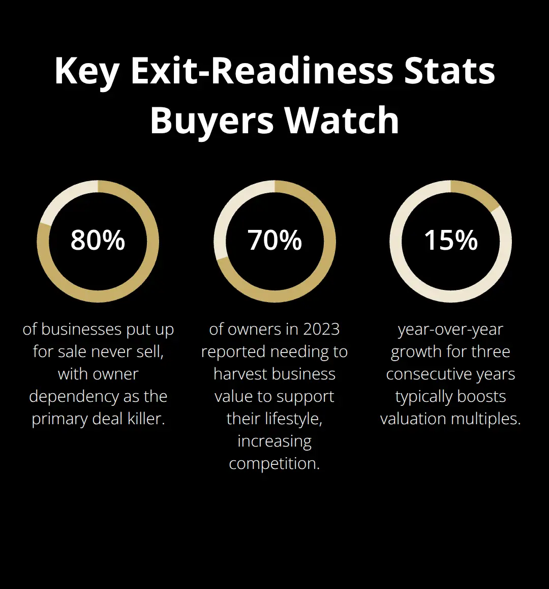 Percentage chart highlighting critical exit-preparedness statistics for U.S. business sales - exit readiness