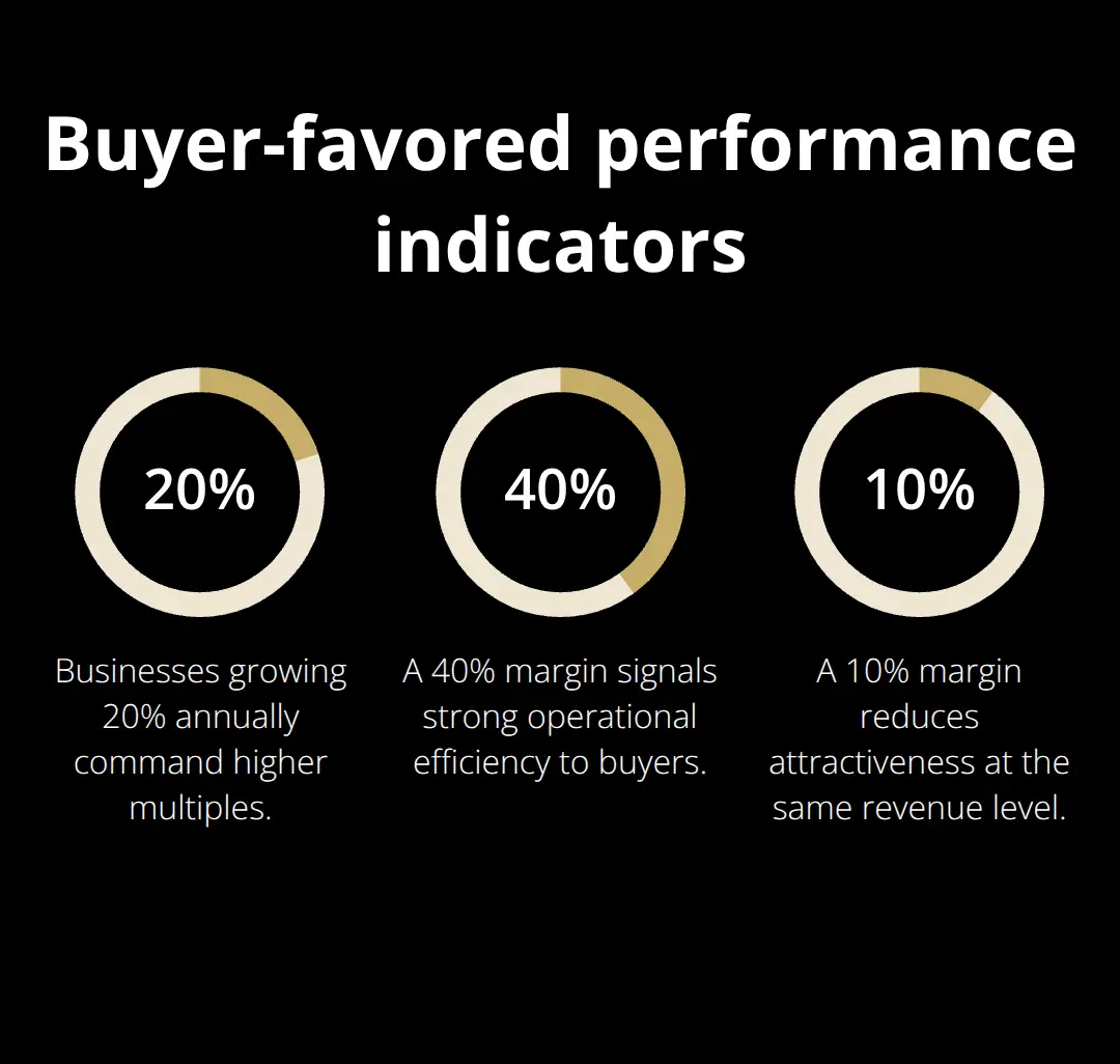 Chart highlighting 20% annual growth and margin levels that influence valuation multiples - exit strategy
