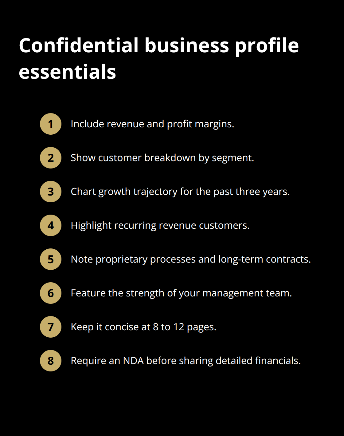 Key elements to include in a strong confidential business profile for U.S. buyers - How to sell a business