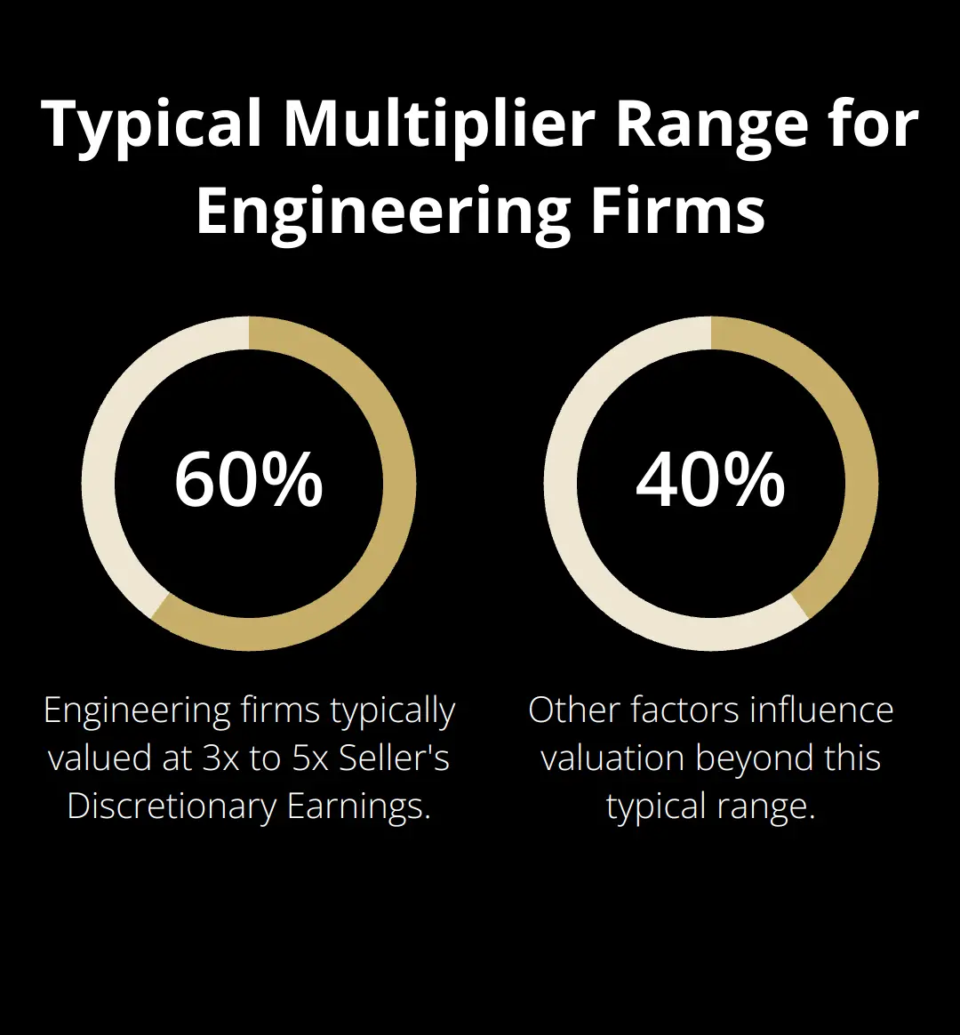 Chart showing the typical multiplier range of 3x to 5x Seller's Discretionary Earnings (SDE) for engineering firms - how to sell a contract-based engineering firm