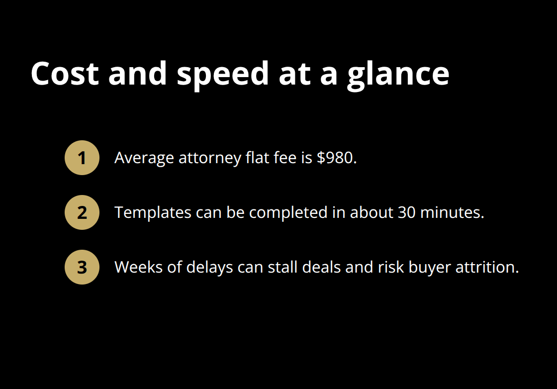 Quick view of attorney cost versus template speed and deal momentum - legal document templates