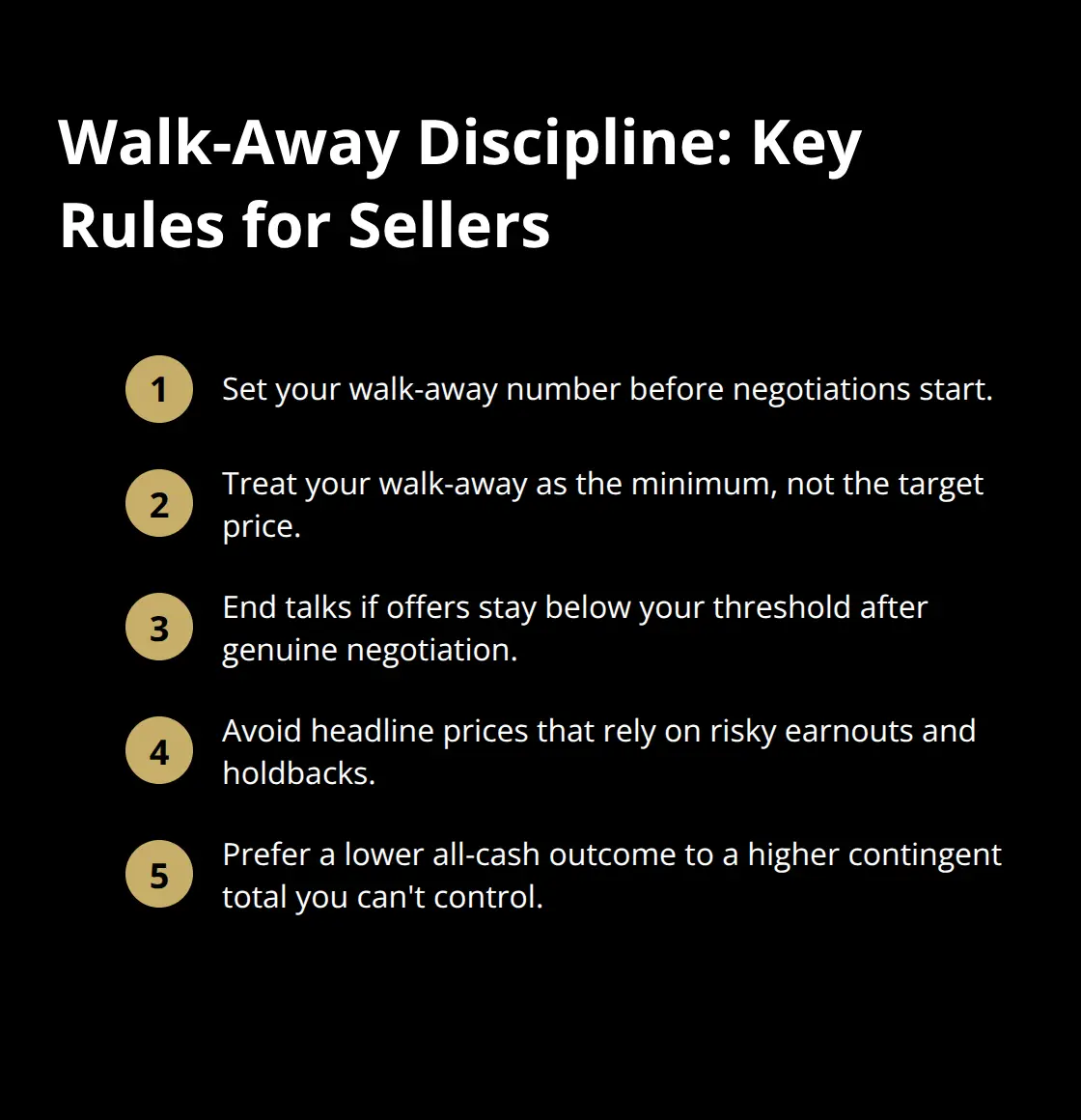 Five rules to set and defend a walk-away number in business sale negotiations. - Negotiation support tools