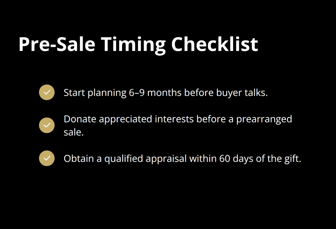 Key IRS-related timing steps for nonprofit aligned exits