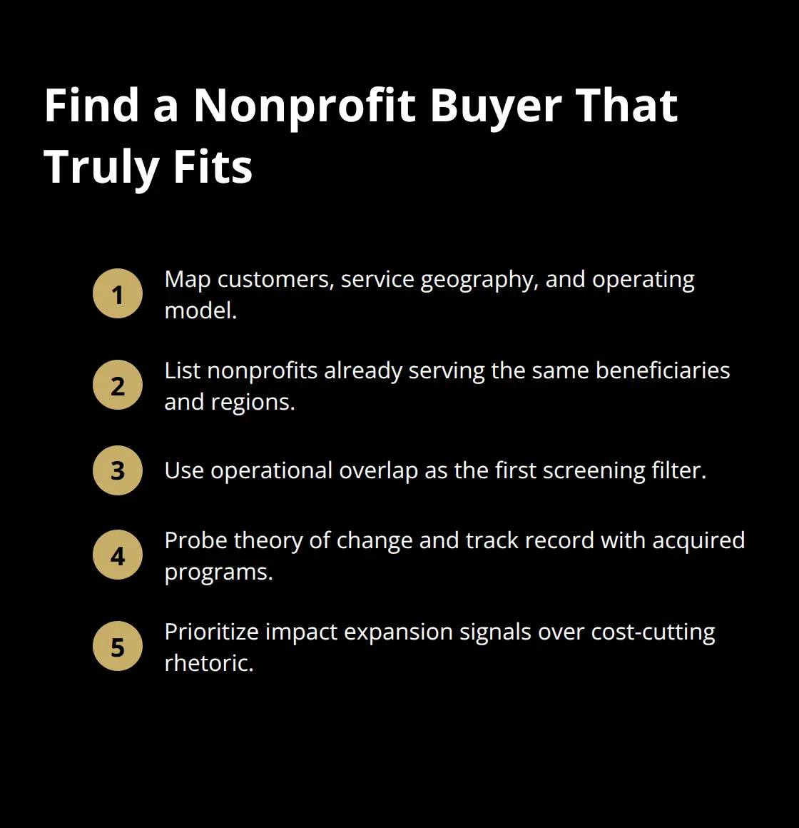 Compact checklist of steps to identify a mission-aligned nonprofit buyer. - nonprofit aligned sales
