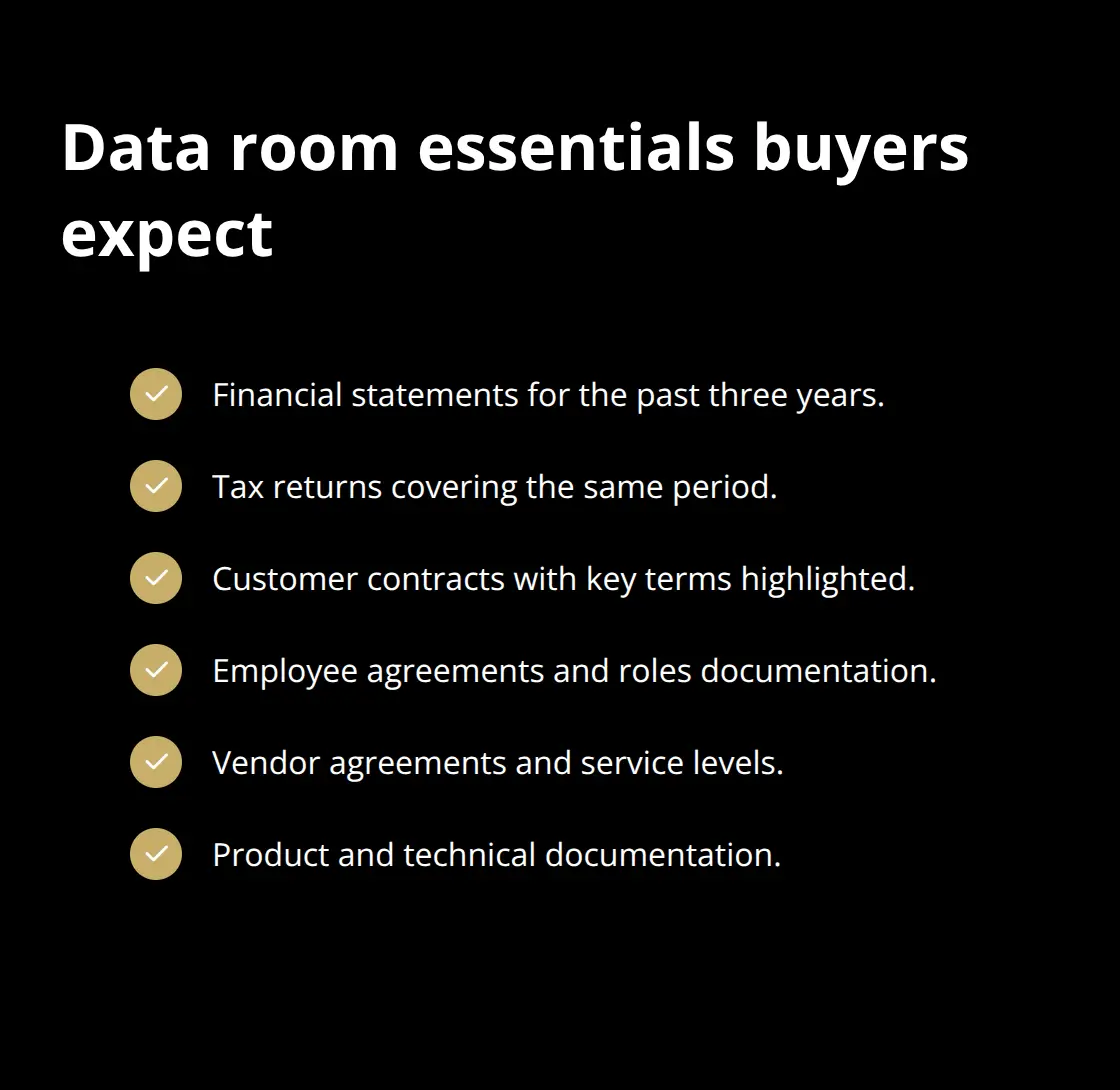 Checklist of key documents to include in a buyer-ready data room - online business sale