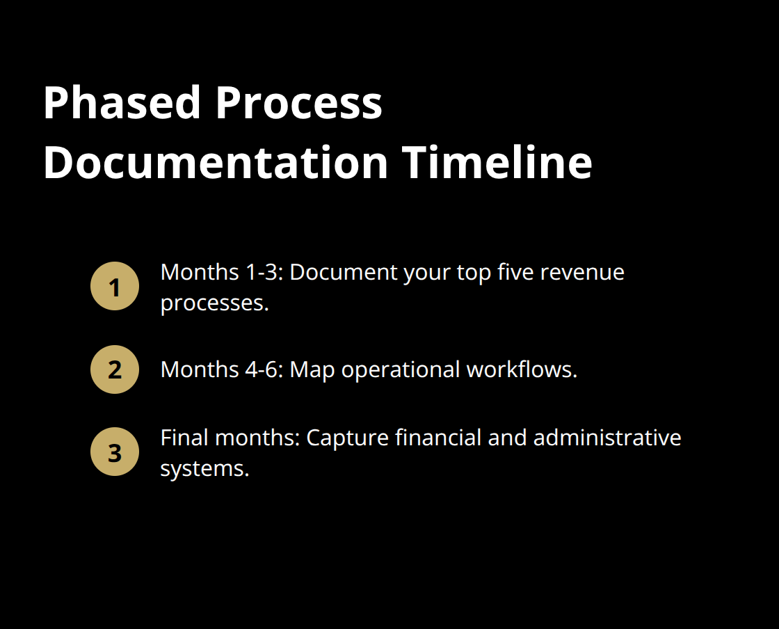 Three-phase timeline to document core business processes before transition.