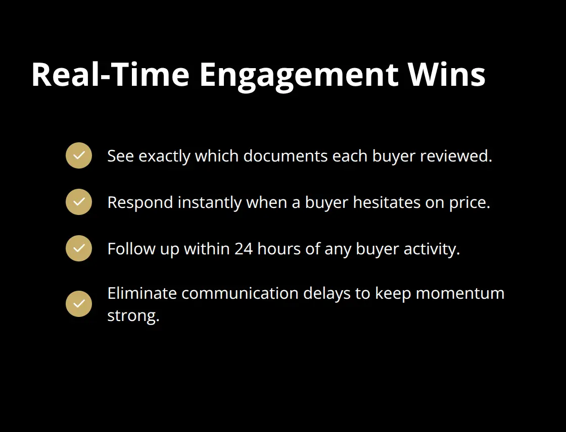 Checklist of actions that speed up business sale negotiations through real-time tracking - platform features for sellers