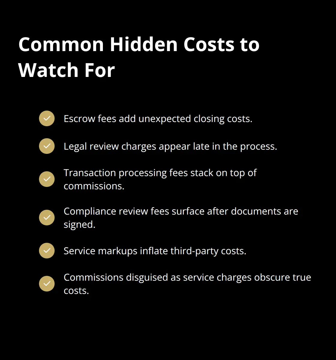Checklist of typical hidden fees in business sales.
