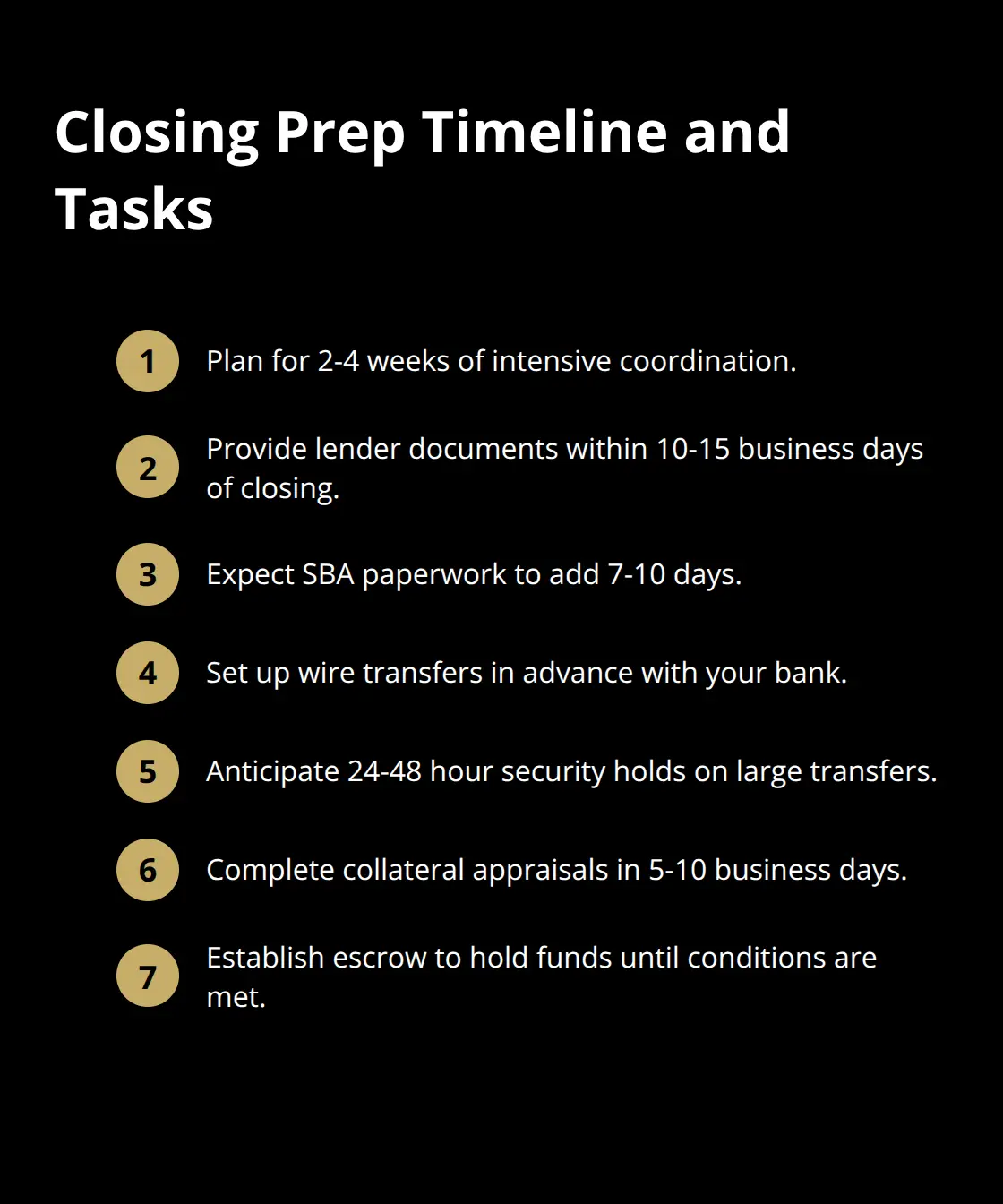 Key steps and timing to finalize your acquisition - post sale
