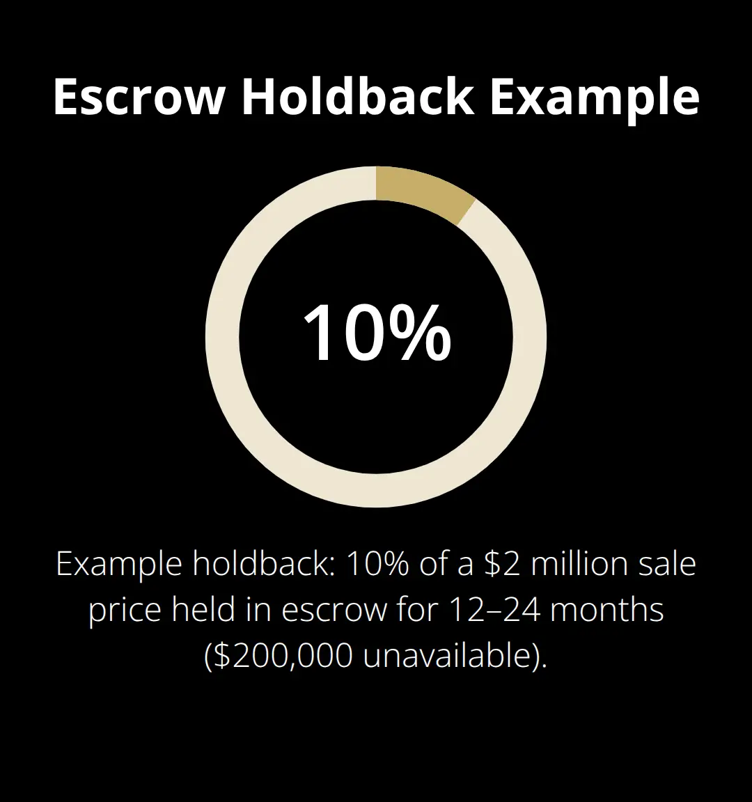 Percentage chart illustrating a 10% escrow holdback on a $2M deal