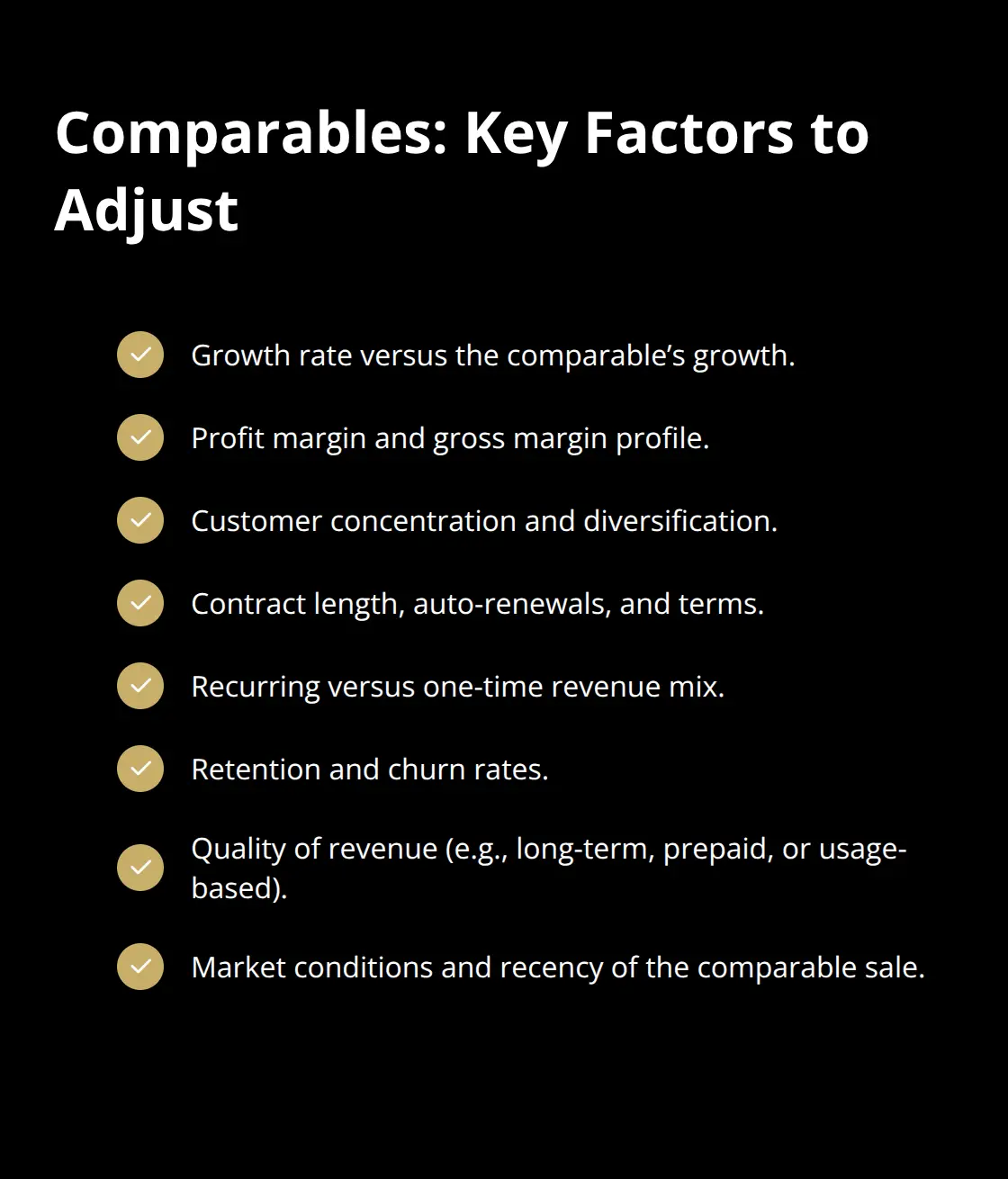 Checklist of the main differences to adjust when using comparable sales for valuation. - practical business valuation methods