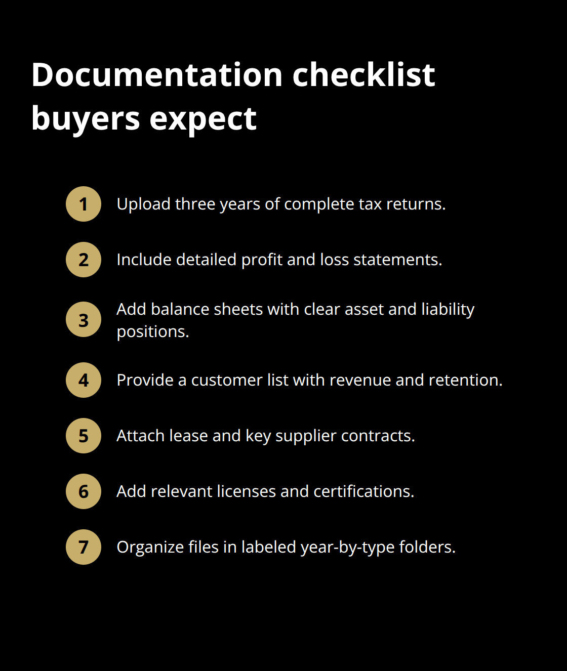 Compact checklist of documents to include in your business listing - private business listing